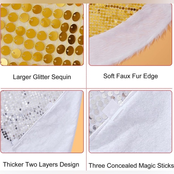 Gold Sequin Christmas Tree Skirt with Faux Fur Edge Gold Classic Decor 48” NEW - Picture 5 of 11